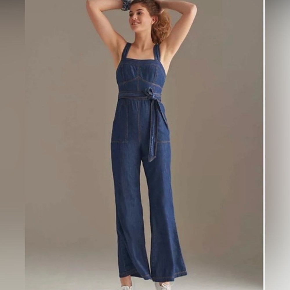 Anthropologie Ett:twa Coastal Cowgirl Denim Style Flared Wide Leg Jumsuit Boho